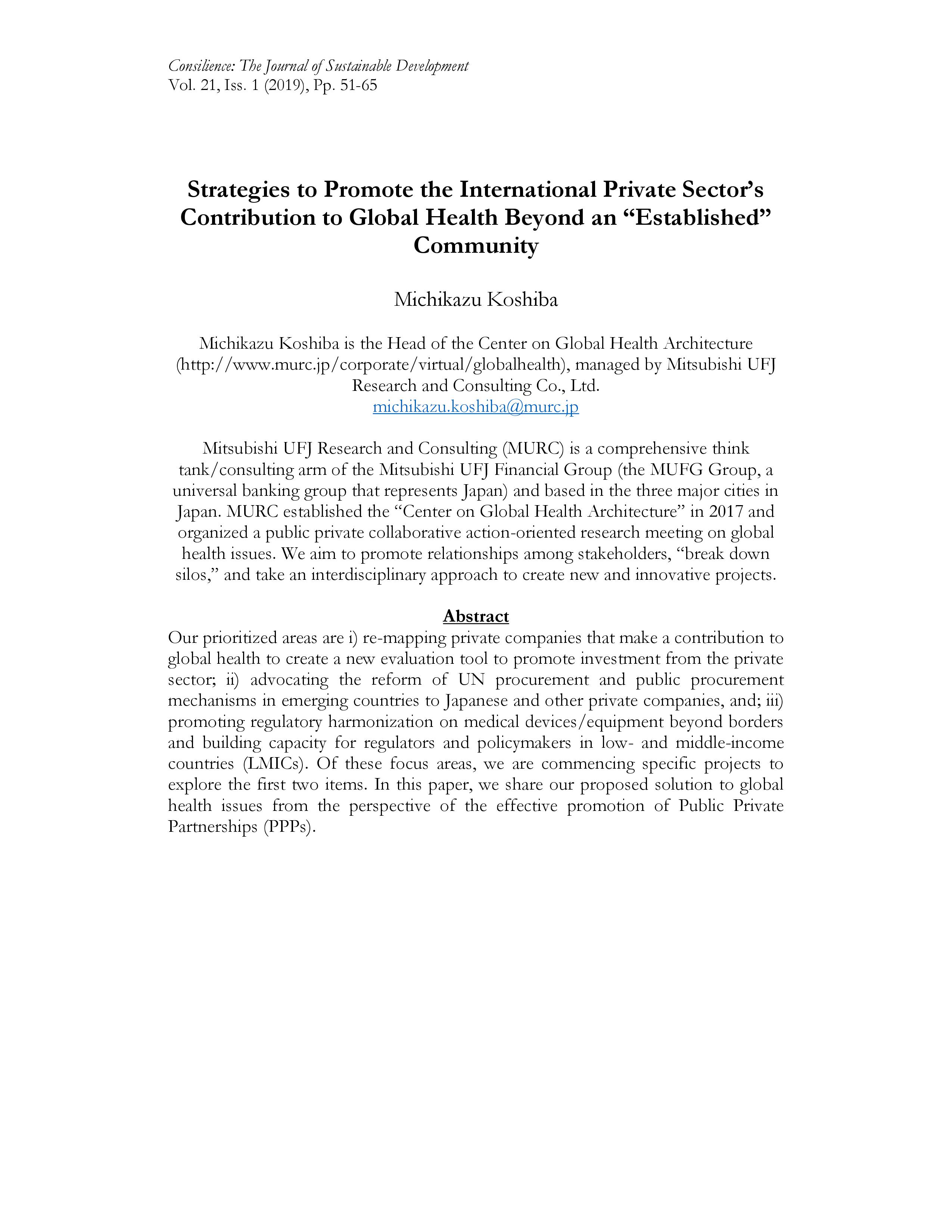 Strategies to Promote the International Private Sector’s Contribution to Global Health Beyond an “Established” Community